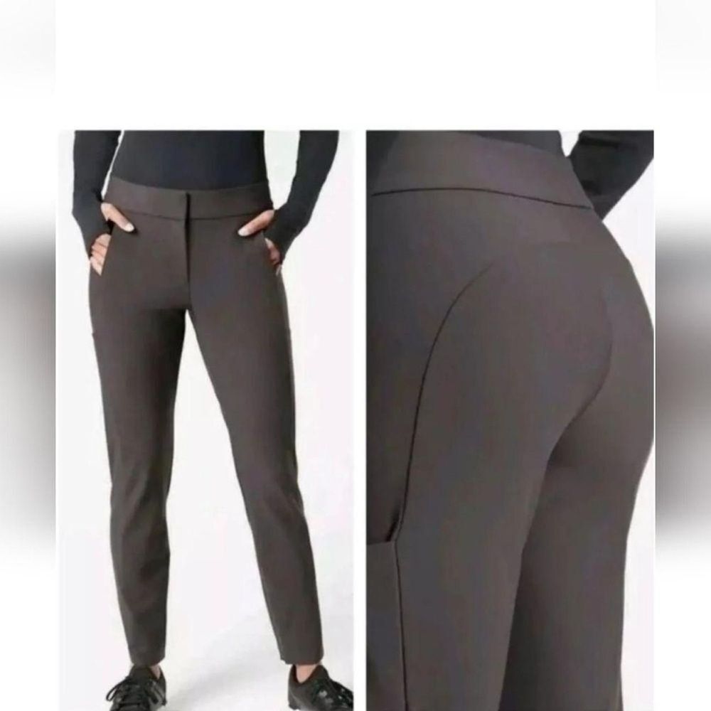 Athleta Stellar Trouser Gray Zip Ankle Pants Straight Travel Office Sz 4